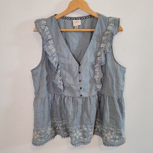 Knox Rose Ruffle Cotton Sleeveless Blouse Blue XXL